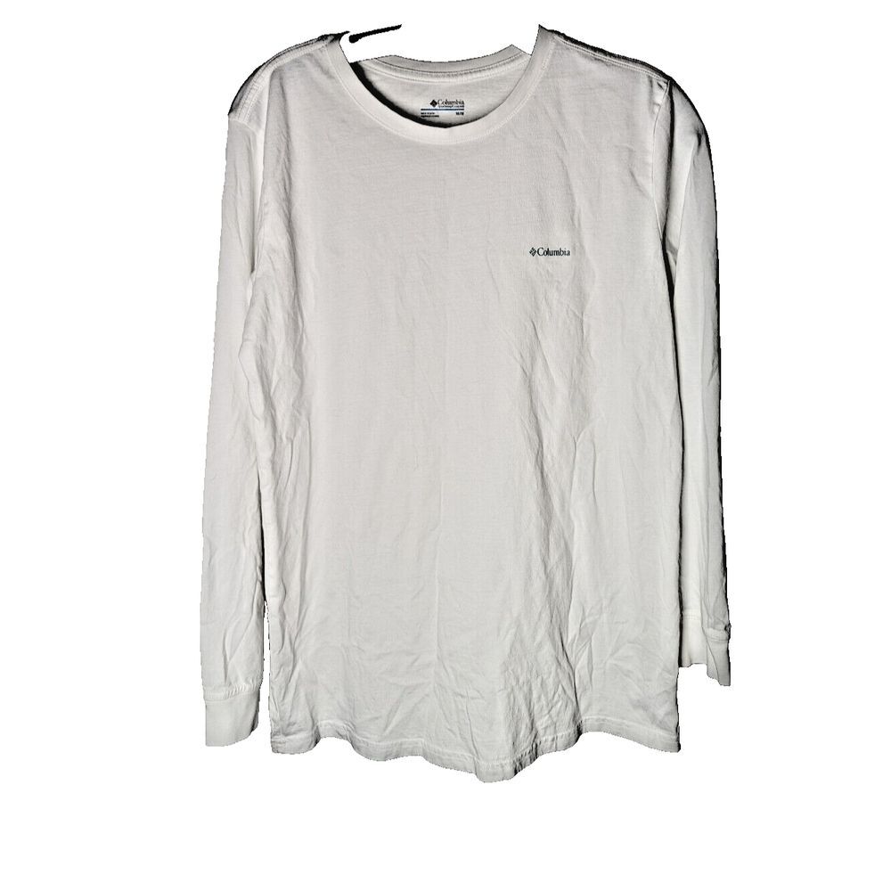 Columbia Men's Long‎ Sleeve T Shirt Graphic Crew Neck Shirt White Medium Hiking